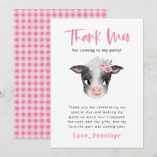 Cow Thank Moo Girl Birthday Party   Thank You Card