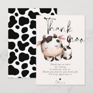 Cow theme baby shower thank you card