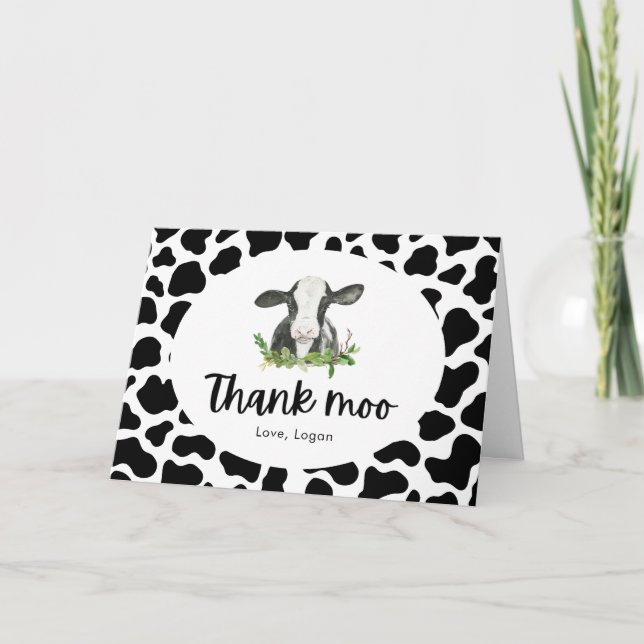 Cow Theme Birthday Thank Moo Folded Thank You Card (Front)