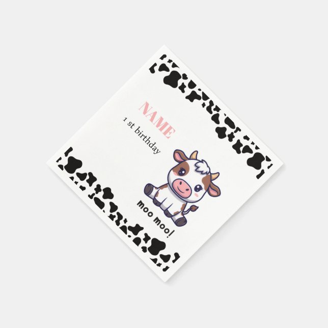 Cow Theme First Birthday Napkin (Corner)