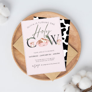 cow theme girl birthday invitation