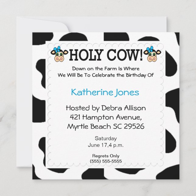 Cow Theme Kids Birthday Invitation (Front)