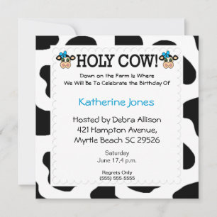 Cow Theme Kids Birthday Invitation