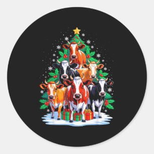 Cow Tree Christmas Cow Lover Xmas Squad Men Women  Classic Round Sticker