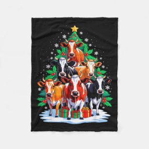 Cow Tree Christmas Cow Lover Xmas Squad Men Women  Fleece Blanket