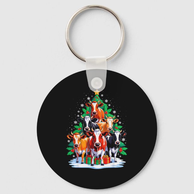 Cow Tree Christmas Cow Lover Xmas Squad Men Women  Key Ring (Front)