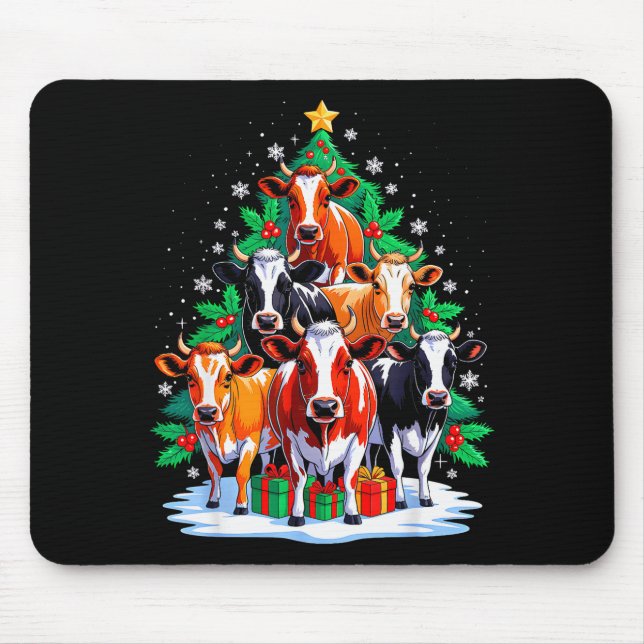 Cow Tree Christmas Cow Lover Xmas Squad Men Women  Mouse Mat (Front)