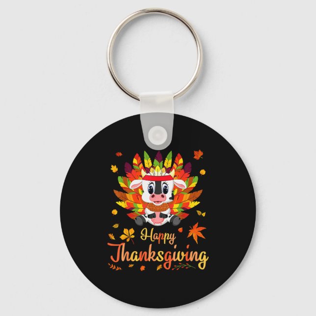 Cow Turkey Costume Heart Happy Thanksgiving Day Da Key Ring (Front)