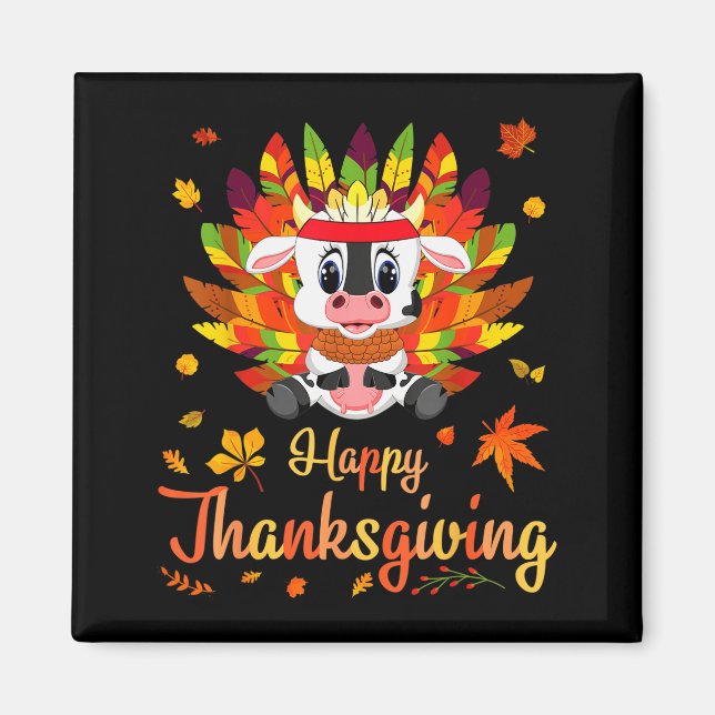 Cow Turkey Costume Heart Happy Thanksgiving Day Da Magnet (Front)