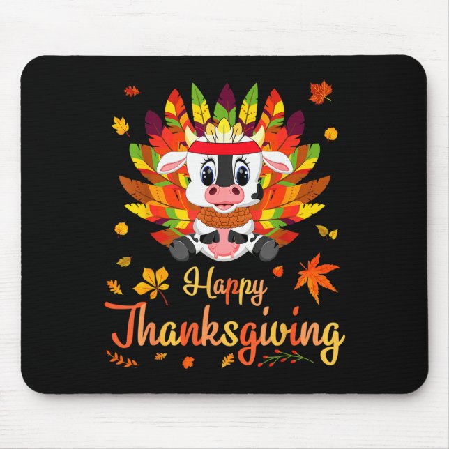 Cow Turkey Costume Heart Happy Thanksgiving Day Da Mouse Mat (Front)
