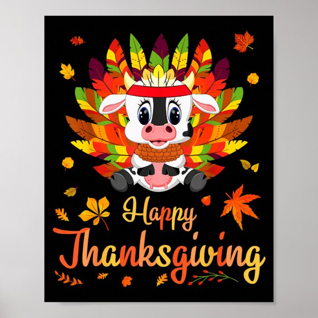 Cow Turkey Costume Heart Happy Thanksgiving Day Da Poster (Front)
