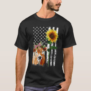 Cow USA Flag Sunflower Animal Heifer Patriotic T-Shirt