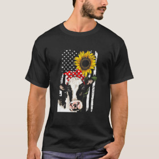Cow Usa Flag Sunflower Cow Patriotic Farmer Farm A T-Shirt