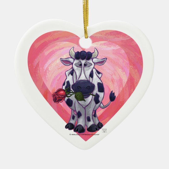 Cow Valentine's Day Ceramic Tree Decoration (Front)