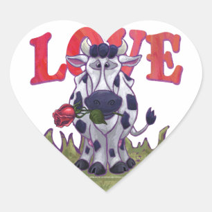 Cow Valentine's Day Heart Sticker
