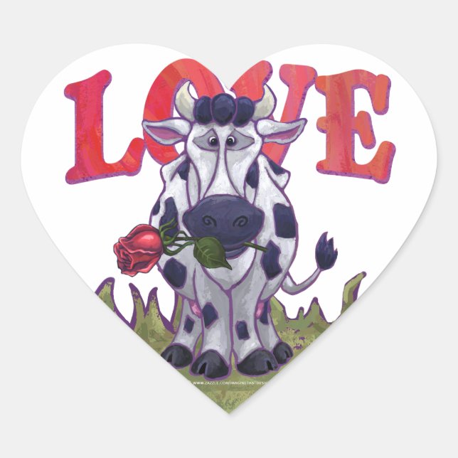 Cow Valentine's Day Heart Sticker (Front)