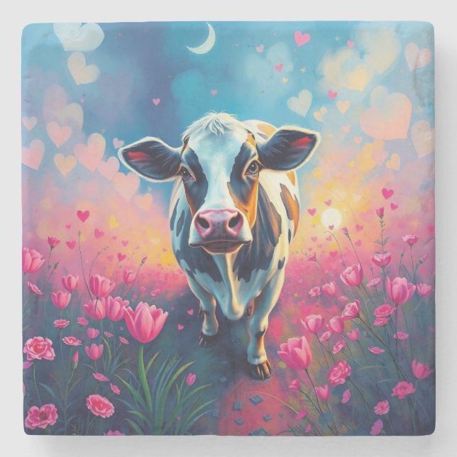 Cow Valentine's Day Stone Coaster (Front)