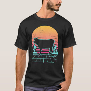 Cow Vaporwave Aesthetic 80s Retro Farm Animal Farm T-Shirt