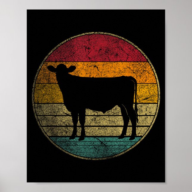 Cow - Vintage Distressed Retro Silhouette 60s 70s  Poster (Front)