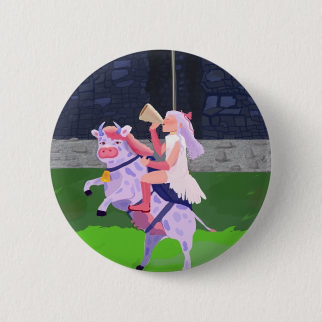 Cow warrior 6 cm round badge (Front)