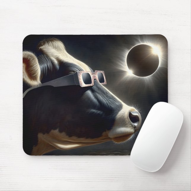 Cow Watching The Total Solar Eclipse Mouse Mat (With Mouse)