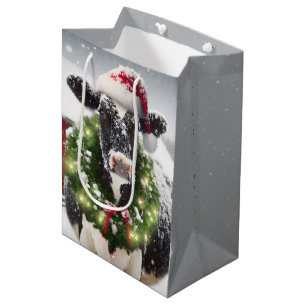 Cow Wearing Christmas Wreath Medium Gift Bag