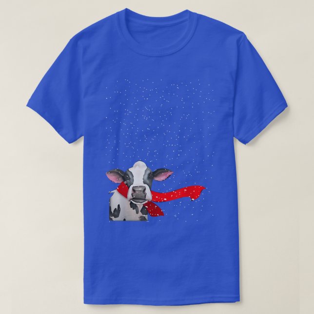 Cow wearing red scarf in the snow  T-Shirt (Design Front)