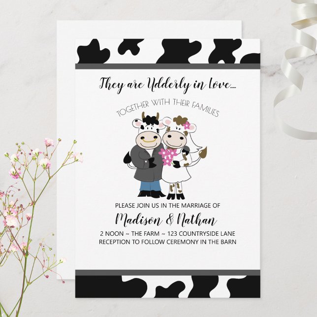 Cow Wedding Cute Couple Udderly in Love Invitation (Cute Cow Couple Wedding Invitation)