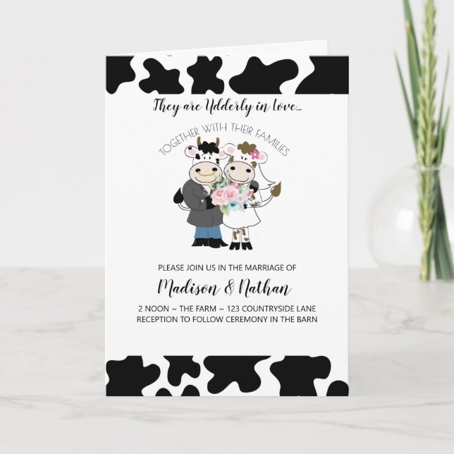 Cow Wedding Udderly in Love Folded Invite Card (Front)