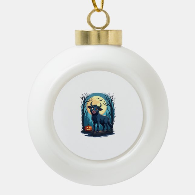 Cow Werewolf Transformation Ceramic Ball Christmas Ornament (Front)