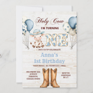 Cow Western Rodeo 1st Birthday Invitation