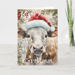 Cow Winter Christmas Watercolor Card