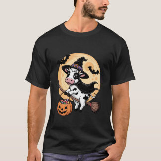 Cow Witch Hat Pumpkin Halloween Costume Men Women T-Shirt