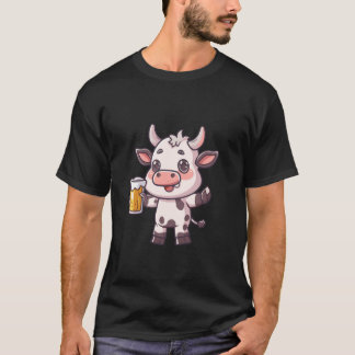 Cow With Beer Comic Funny Party T-Shirt