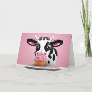 Cow With Birthday Cupcake Humour Card