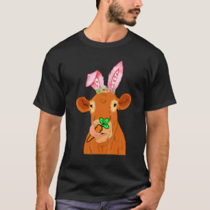 Cow With Bunny Ears Easter Day Hunting Eggs Carrot T-Shirt