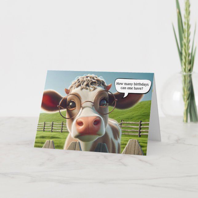 Cow With Eyeglasses Birthday Humour Card (Front)