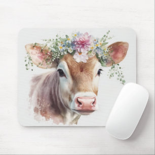 Cow with Floral Headpiece Mouse Mat