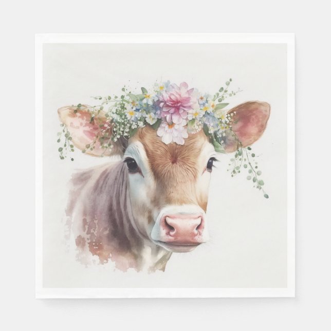 Cow with Floral Headpiece Napkin (Front)
