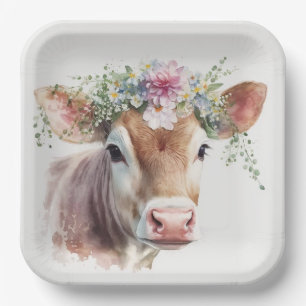 Cow with Floral Headpiece  Paper Plate