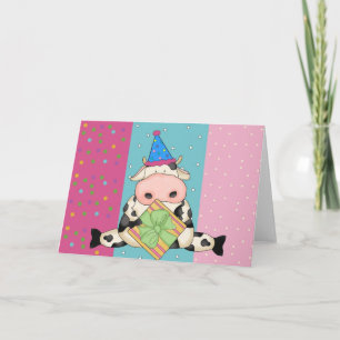 Cow with Gift Birthday Card