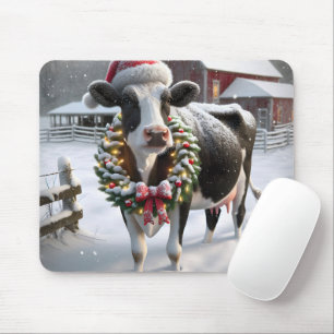 Cow With Holiday Wreath Mouse Mat