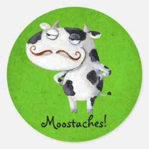 Cow with Moustaches Classic Round Sticker
