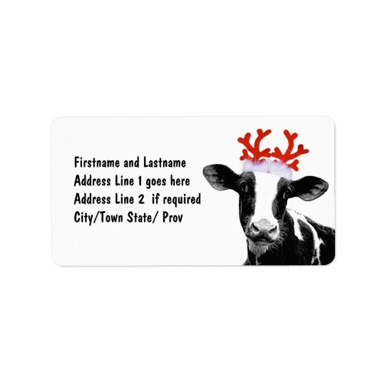 Cow with Reindeer Antlers Address Label