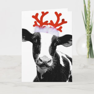 Cow with Reindeer Antlers Holiday Card