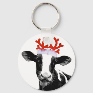 Cow with Reindeer Antlers Key Ring