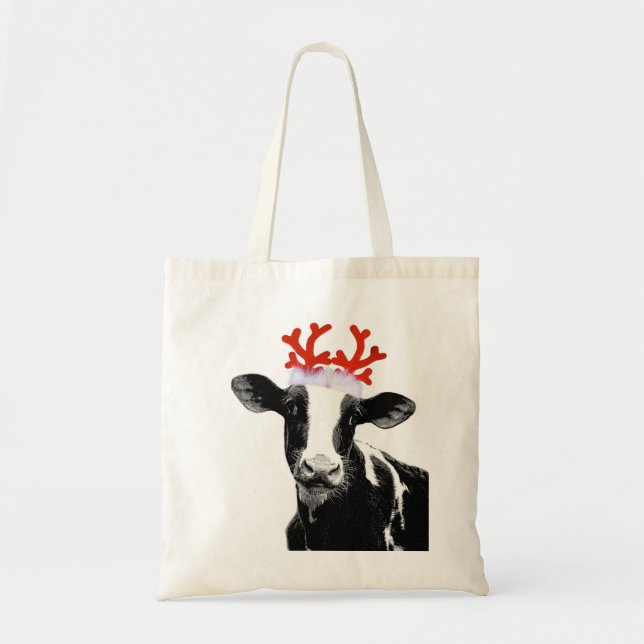 Cow with Reindeer Antlers Tote Bag (Front)
