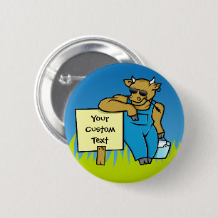 Cow with sign 6 cm round badge