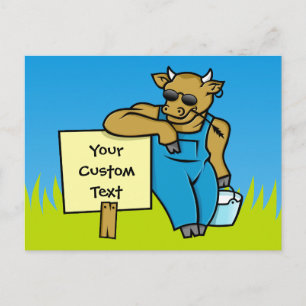 Cow with sign postcard
