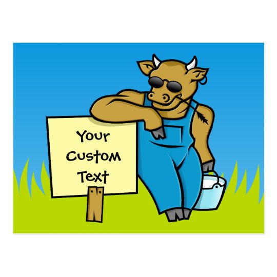 Cow with sign postcard